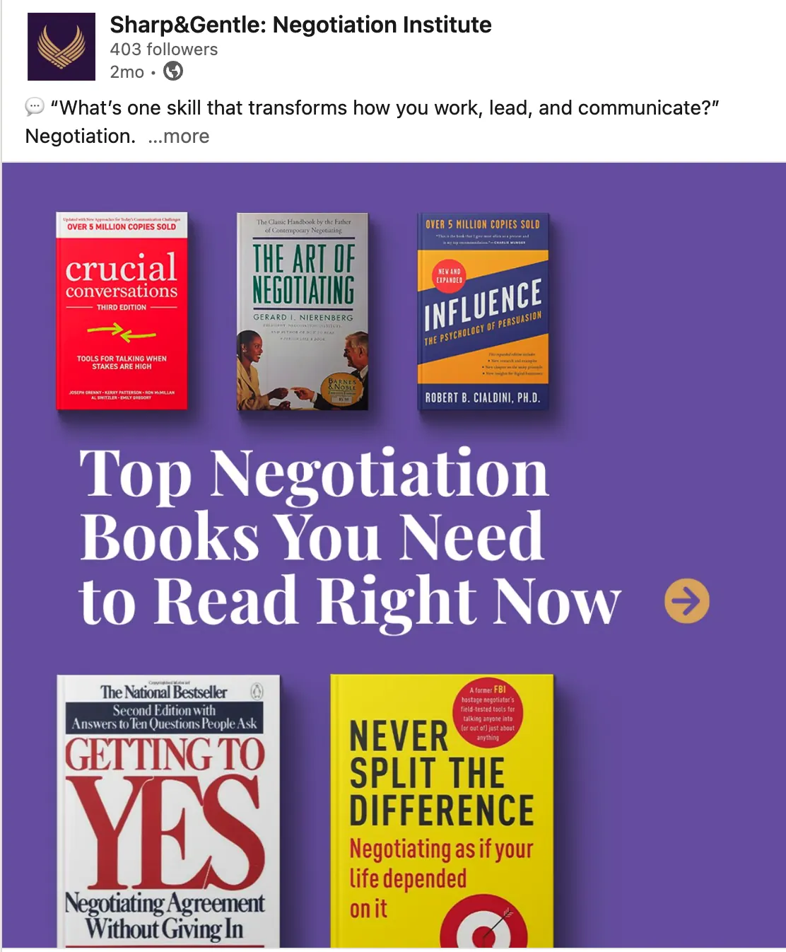 Negotiation reading list post on LinkedIn