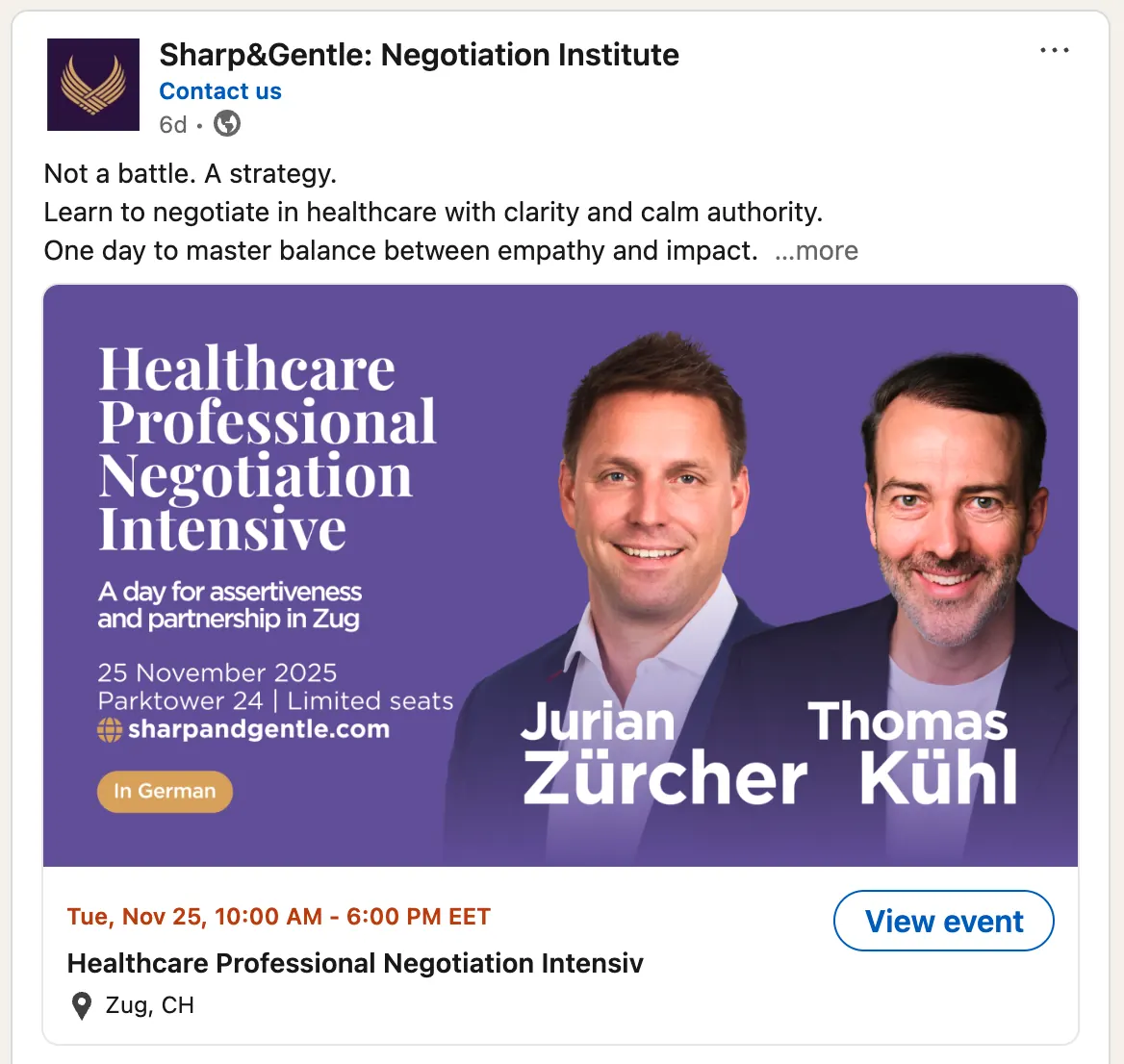 Live event announcement on LinkedIn