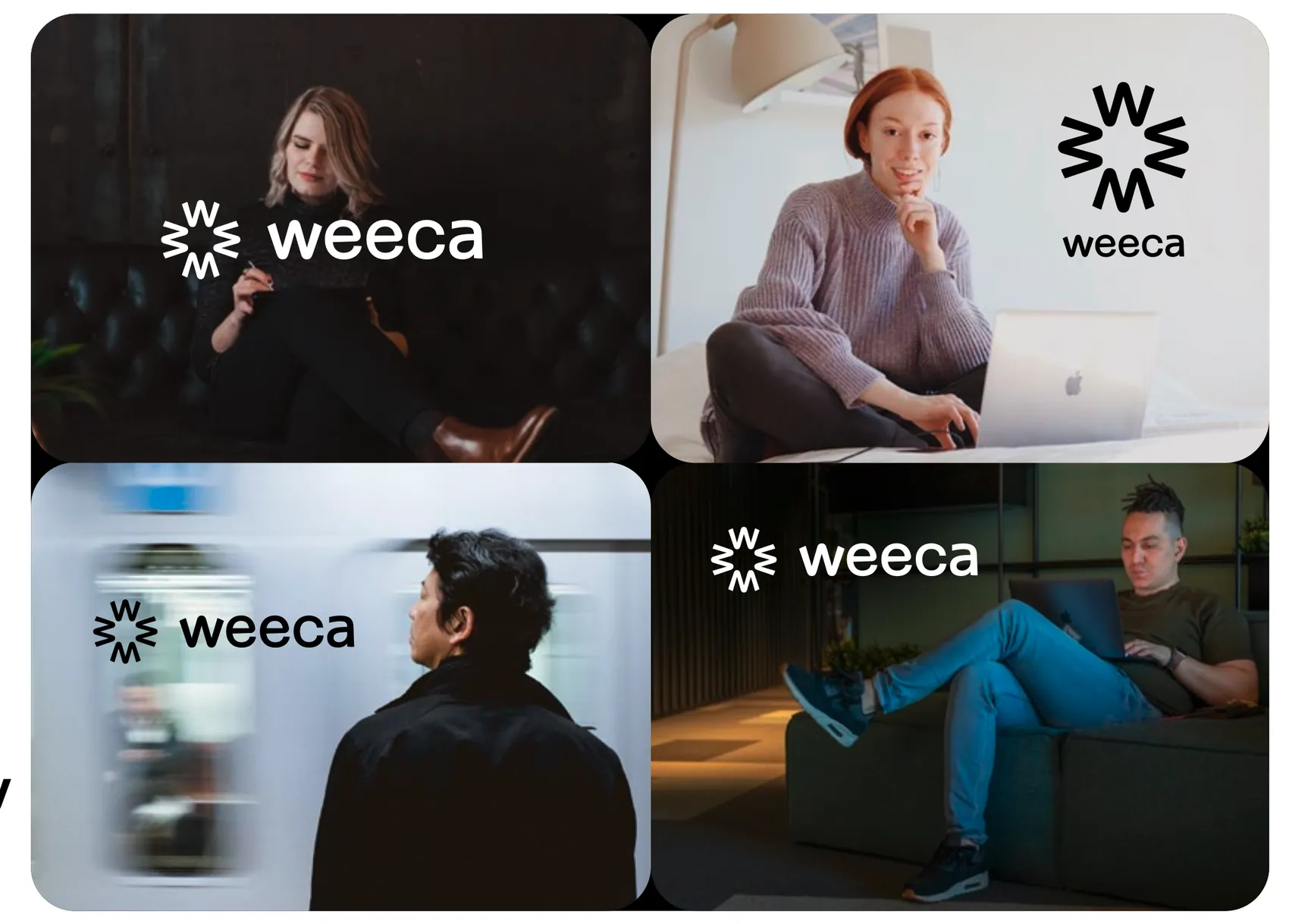 Weeca identity applied across brand imagery